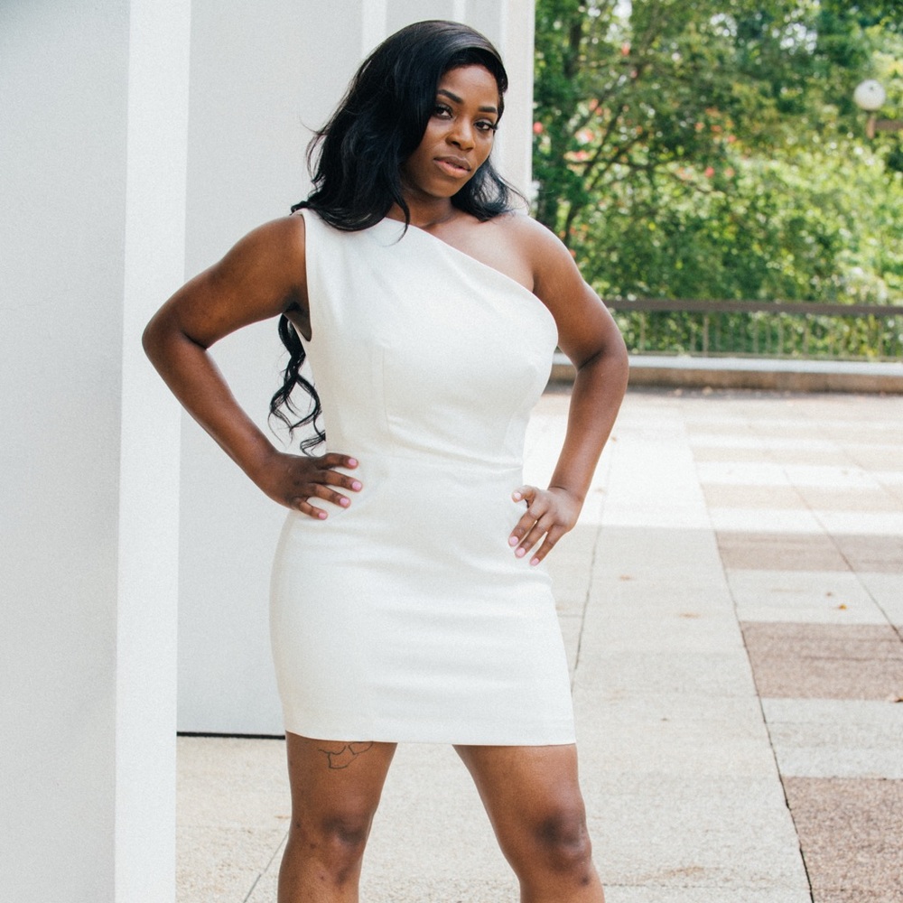 AYELEN' IVORY SATIN ONE SHOULDER DRESS